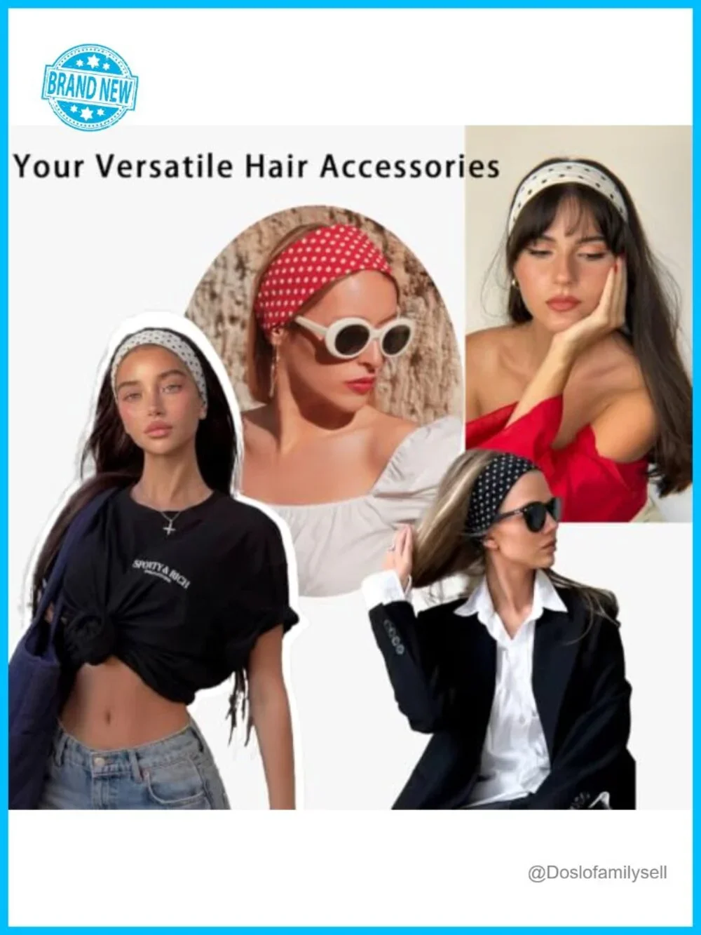 Cute Y2K Style Elastic Wide Headband 5 Pack Non Slip for Workout Yoga Hair